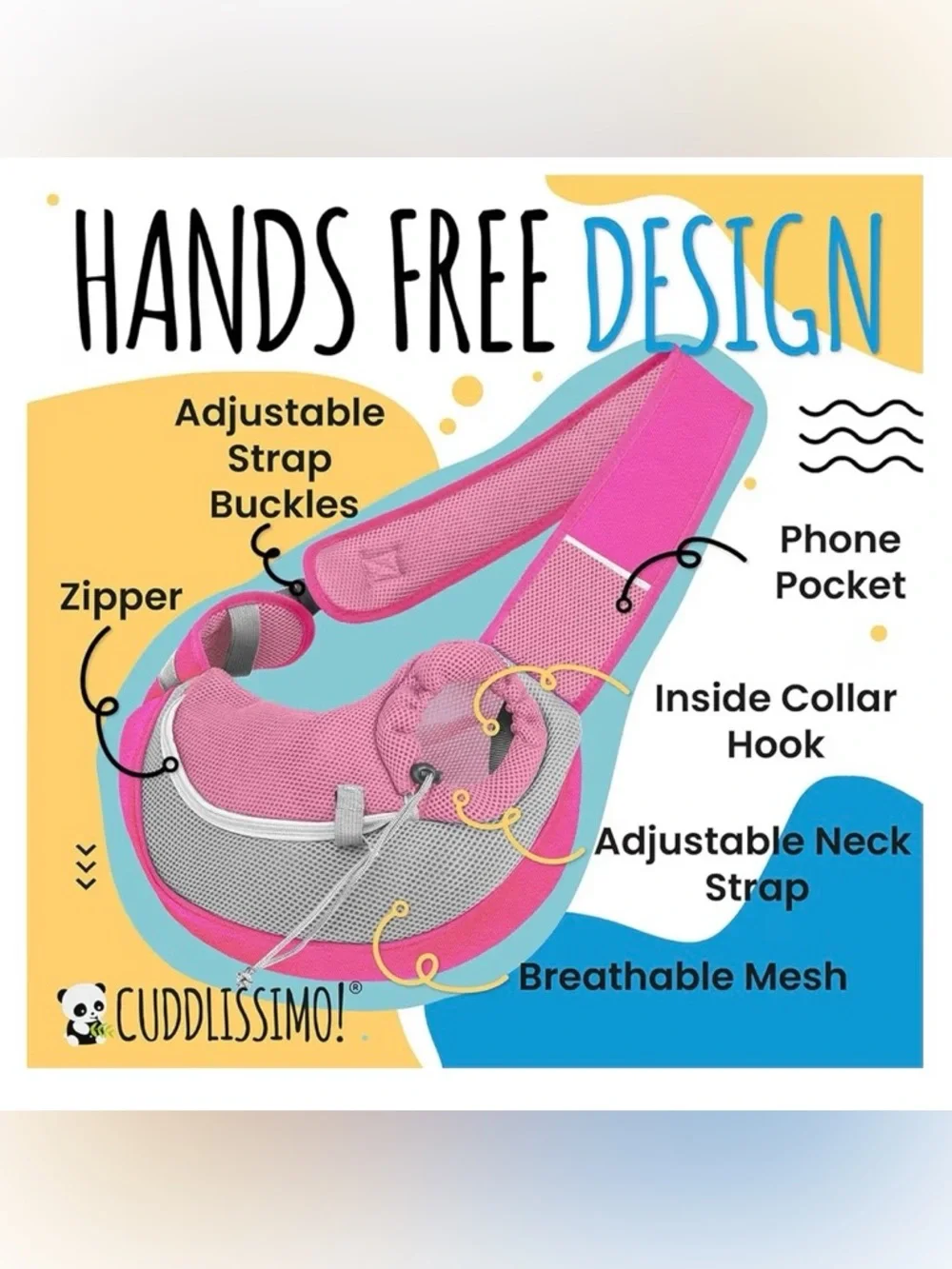 3/$30 Breathable Gray & Black Hands-Free Pet Sling Carrier by Cuddlissimo